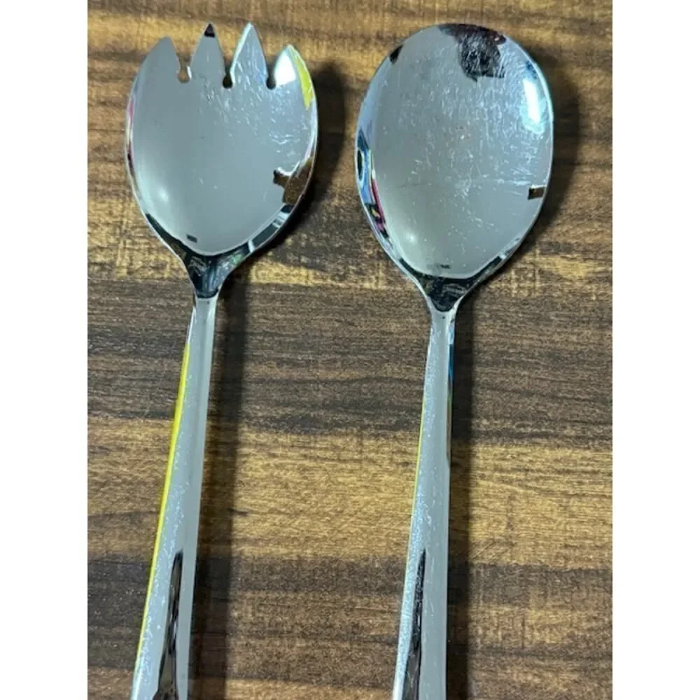 Vintage Sheffield England 2-Piece Salad Set Porcelain Floral Handles